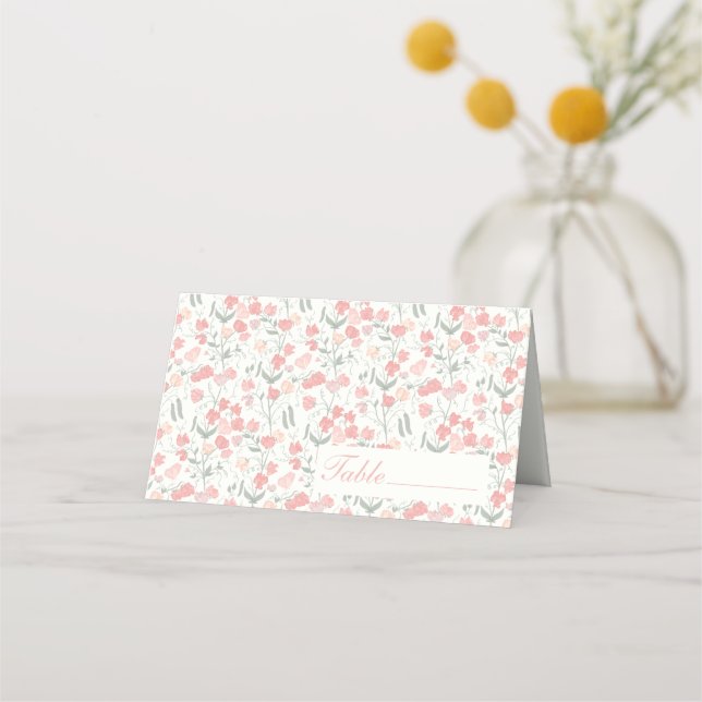 Tarjeta de lugar de flores dulces rosa y crema (Anverso)