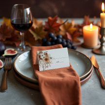 Tarjeta de lugar de flores secas de otoño Boho