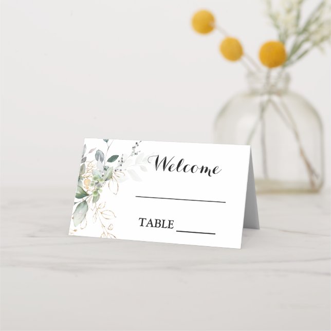 Tarjeta de lugar de Greenery Eucalyptus boda (Anverso)