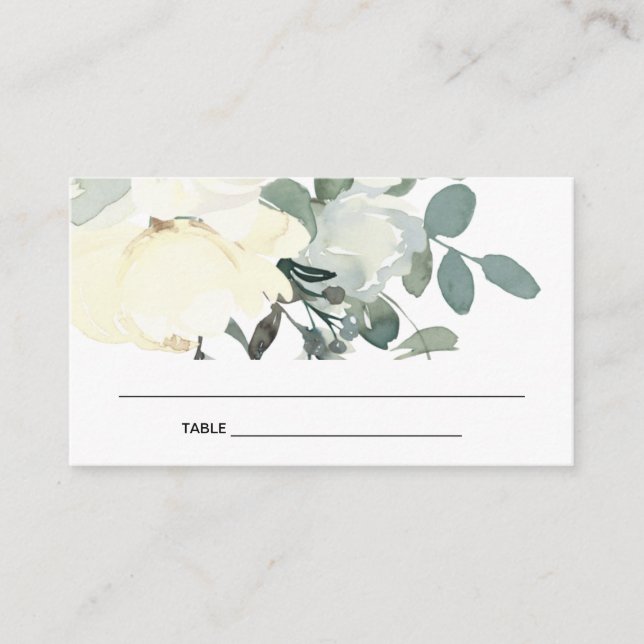 TARJETA DE LUGAR DE LA DUCHA BRIDAL FLORAL BLANCA  (Anverso)