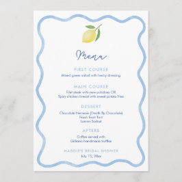 Tarjeta de lugar de la ducha de boda de limón con