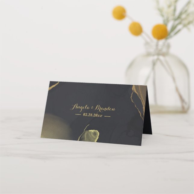 tarjeta de lugar de mármol negro y dorado (Reverso)