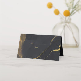 tarjeta de lugar de mármol negro y dorado