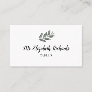 Tarjeta de lugar de mesa boda con rama de acuarela