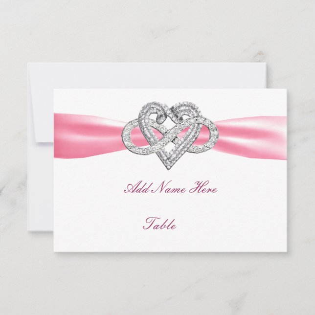 Tarjeta de lugar de mesa Boda de corazón rosado in (Anverso)