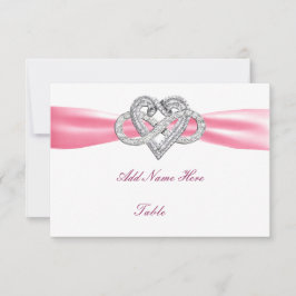 Tarjeta de lugar de mesa Boda de corazón rosado in