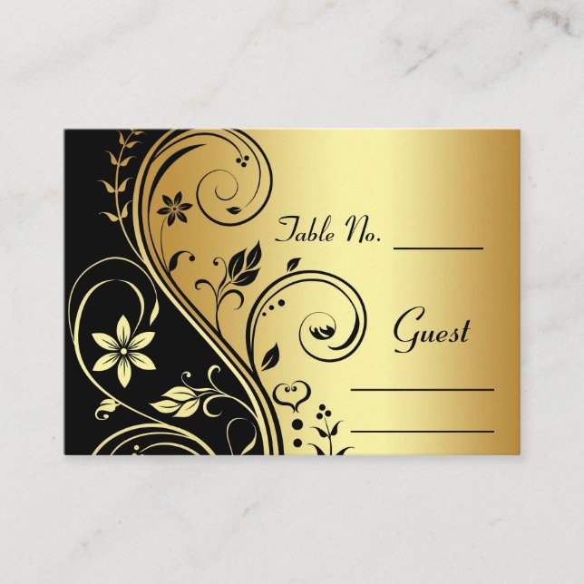 Tarjeta de lugar de mesa Boda de flor dorada (Anverso)