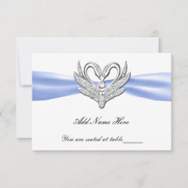 Tarjeta de lugar de mesa Cisnes de plata con cinta