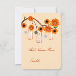 Tarjeta de lugar de mesa con flores de naranja en