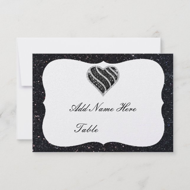 Tarjeta de lugar de mesa Corazón negro brillo negr (Anverso)