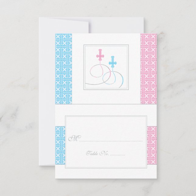 Tarjeta de lugar de mesa de bautismo gemelo| Tú te (Anverso)