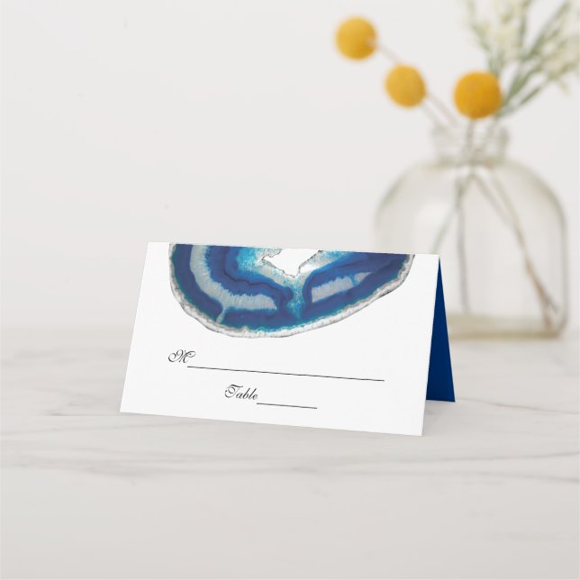 Tarjeta de lugar de mesa de Boda azul de la marina (Anverso)