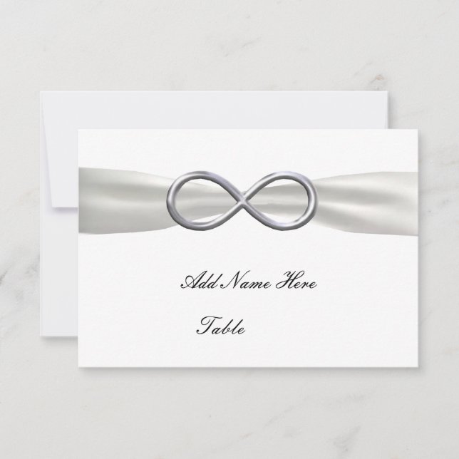Tarjeta de lugar de mesa de Boda blanco con infini (Anverso)