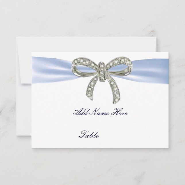 Tarjeta de lugar de mesa de Boda Blue Diamond Bow (Anverso)