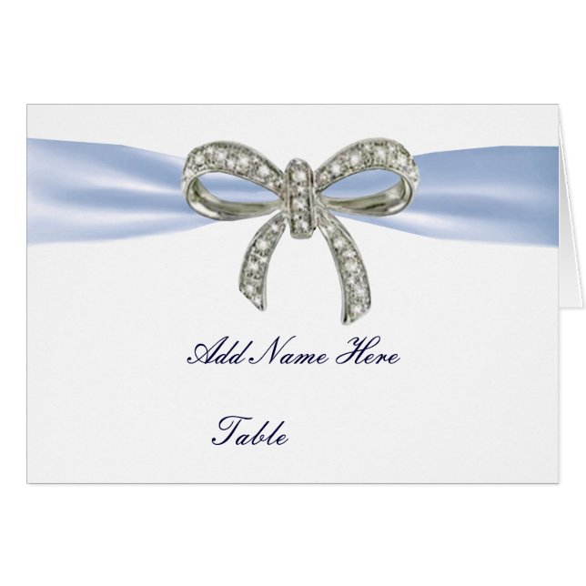 Tarjeta de lugar de mesa de Boda Blue Diamond Bow (Anverso (Horizontal))