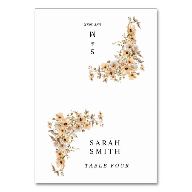 Tarjeta de lugar de mesa de boda con flores silves (Anverso)