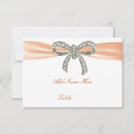 Tarjeta de lugar de mesa de boda con lazo de diama