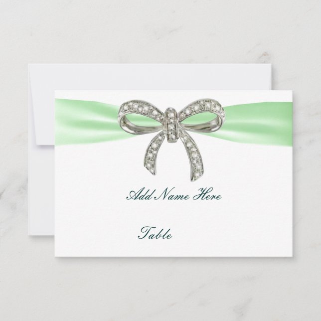 Tarjeta de lugar de mesa de boda de diamante verde (Anverso)