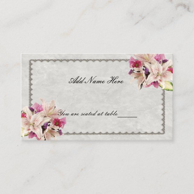 Tarjeta de lugar de mesa de Boda de mármol floral  (Anverso)