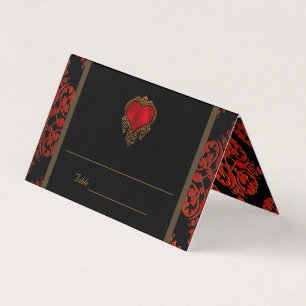 Tarjeta de lugar de mesa de boda elegante roja neg