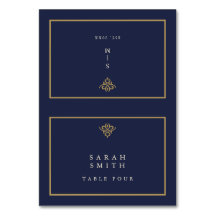 Tarjeta de lugar de mesa de boda en azul marino de