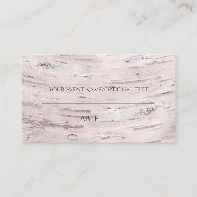 Tarjeta de lugar de mesa de boda rústica de abedul (Anverso)
