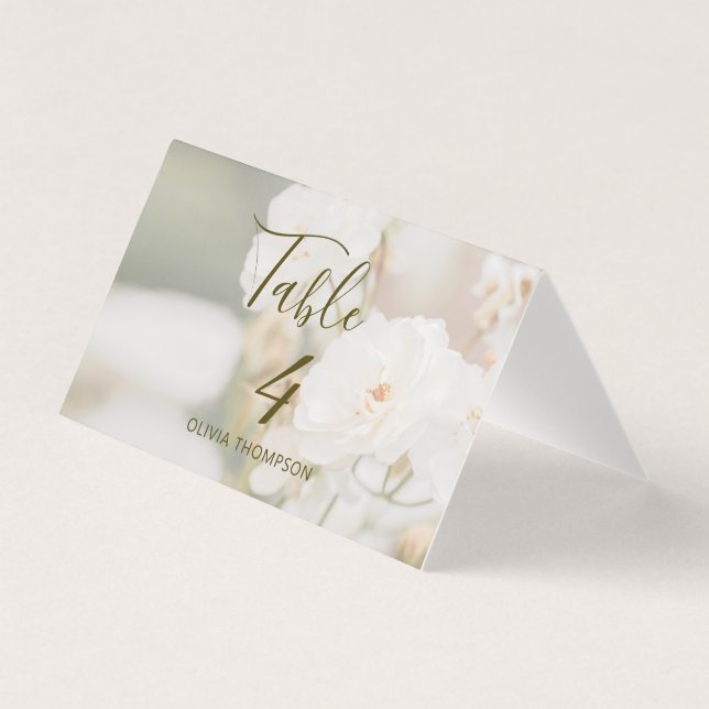 Tarjeta de lugar de mesa de bodas con foto de rosa (Anverso)