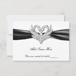 Tarjeta de lugar de mesa de cisnes de cinta negra