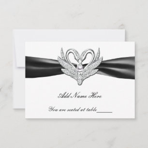 Tarjeta de lugar de mesa de cisnes de cinta negra 
