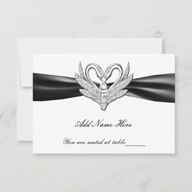 Tarjeta de lugar de mesa de cisnes de cinta negra  (Anverso)