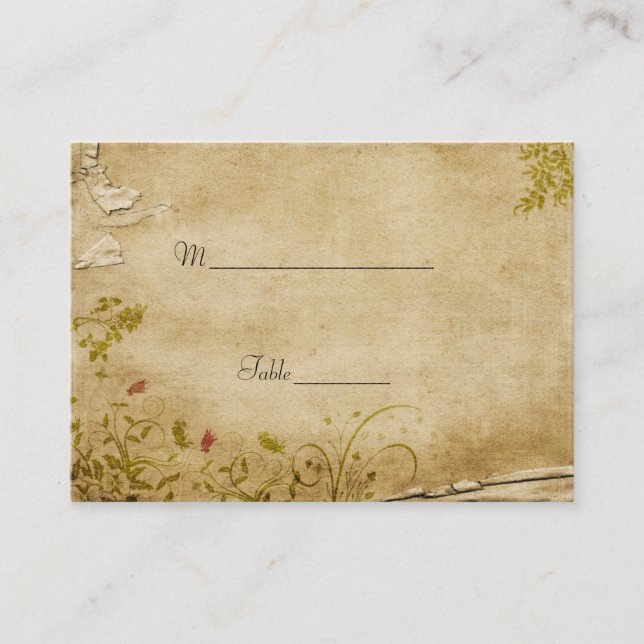 Tarjeta de lugar de mesa de flores antiguas (Anverso)