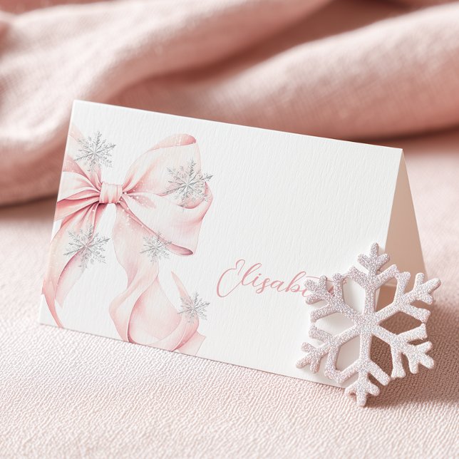 Tarjeta de lugar de mesa de invierno con lazo rosa (Subido por el creador)