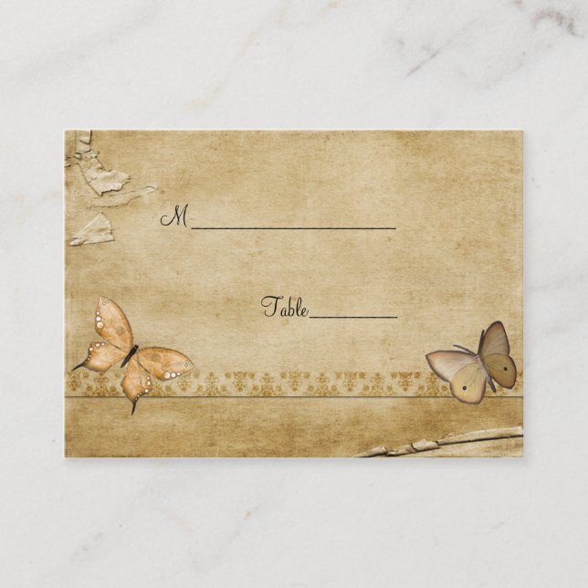 Tarjeta de lugar de mesa de mariposa antigua (Anverso)