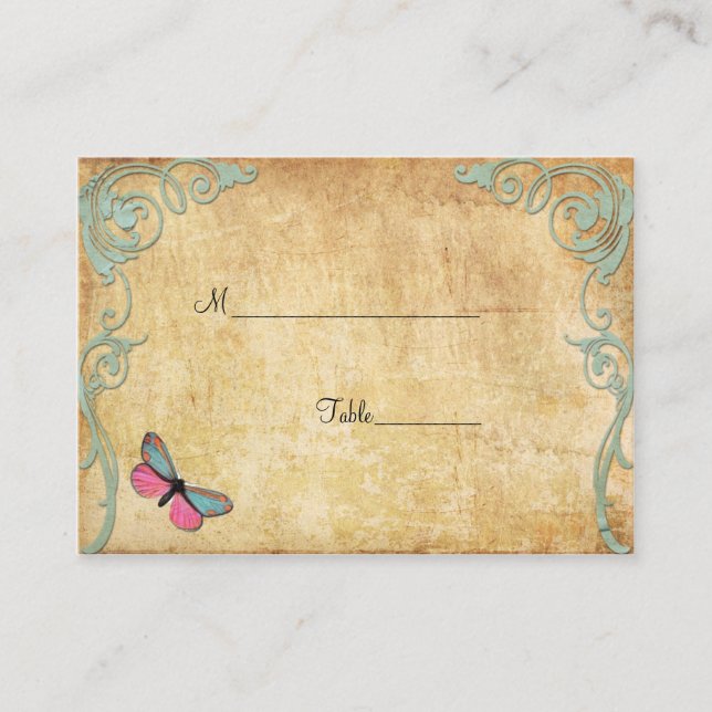 Tarjeta de lugar de mesa de mariposa de papel de c (Anverso)