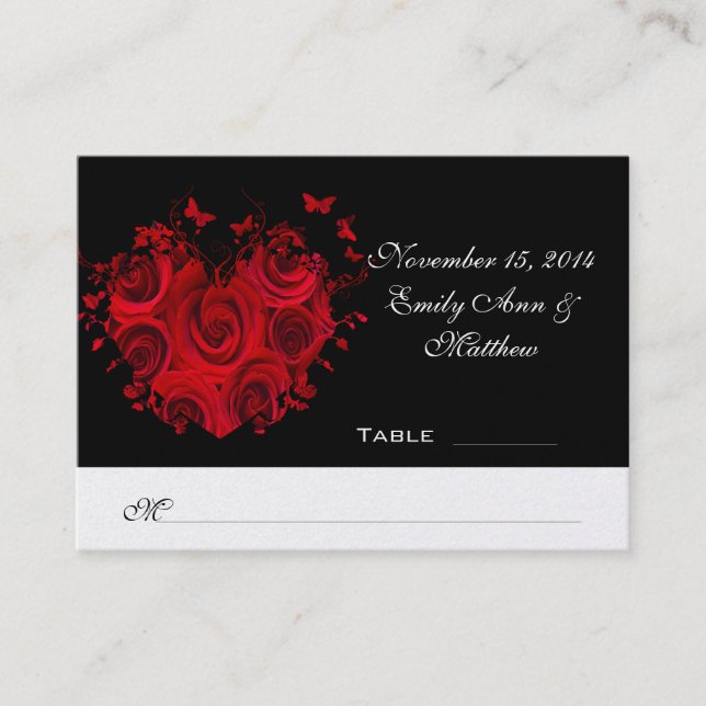 Tarjeta de lugar de mesa de mariposas de rosas con (Anverso)