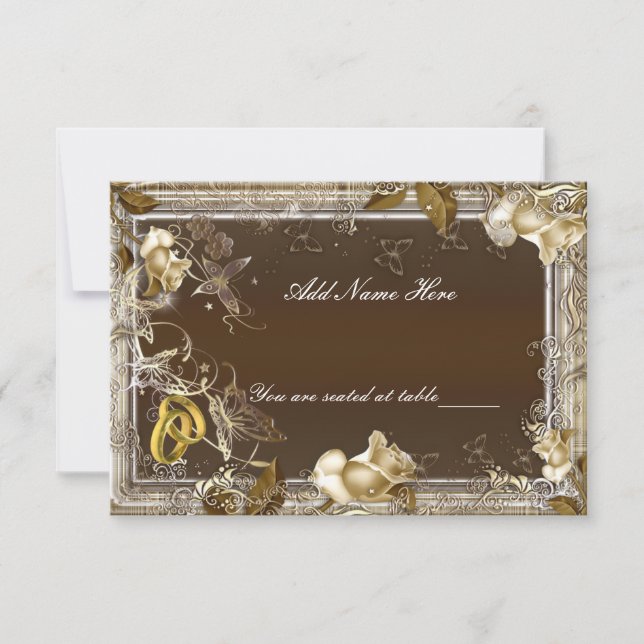 Tarjeta de lugar de mesa de rosa blanca con elegan (Anverso)