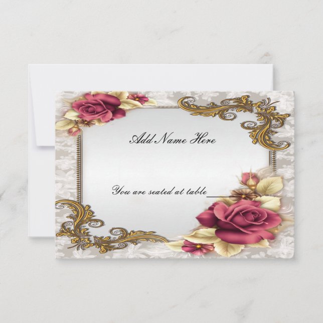 Tarjeta de lugar de mesa de rosas rojas elegantes (Anverso)