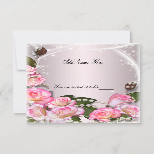 Tarjeta de lugar de mesa de rosas rosadas elegante (Anverso)