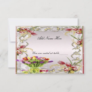 Tarjeta de lugar de mesa floral de tulipanes color