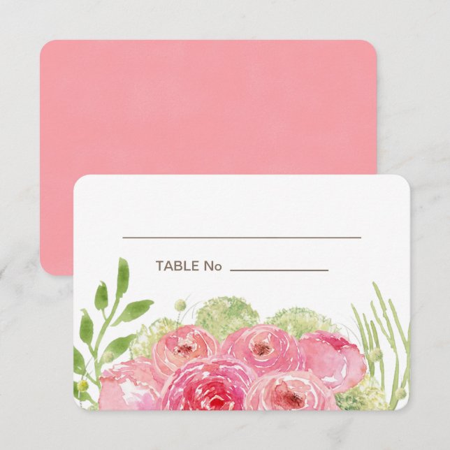 Tarjeta de lugar de mesa para Bodas románticos (Anverso / Reverso)