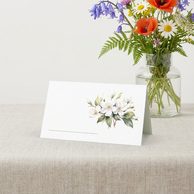 tarjeta de lugar de nombre de tabla de flor de man (Pretty white apple blossom table name place card.)