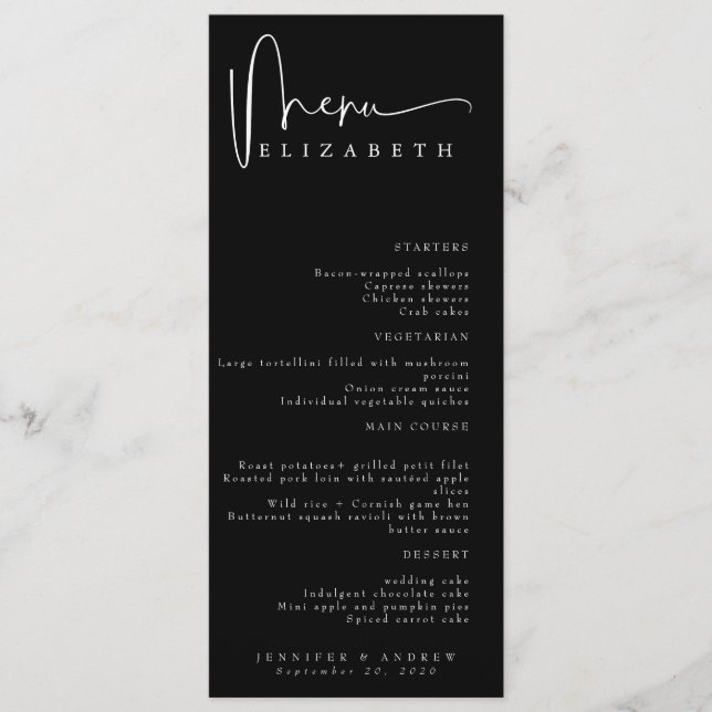 Tarjeta de lugar de nombre | Menú | Menús simples  (Anverso)