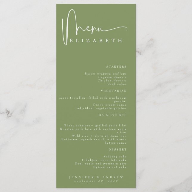 Tarjeta de lugar de nombre | Menú | Menús simples  (Anverso)