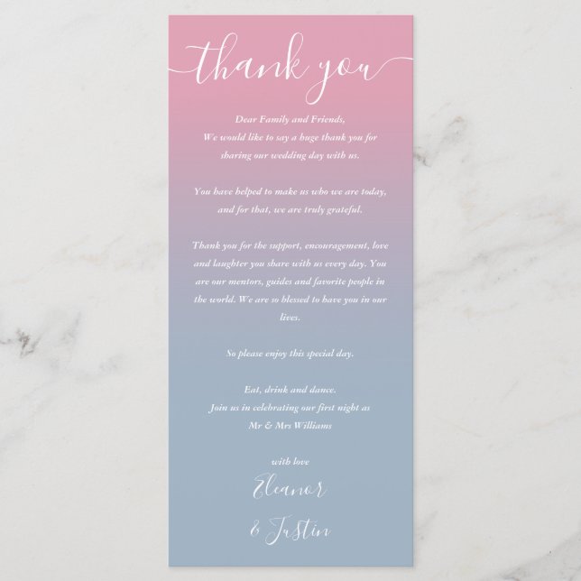 Tarjeta de lugar de recepción de boda con degradad (Anverso)