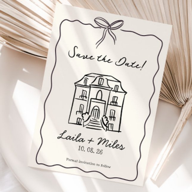 Tarjeta de lugar de Save the date dibujada a mano  (Save the date wedding venue invitation card)