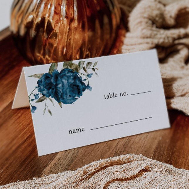 Tarjeta de lugar del Boda floral azul de la marina (Subido por el creador)