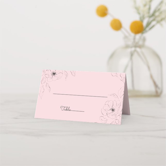 Tarjeta de lugar doblada con Anémona sobre Rosa Pá (Anverso)