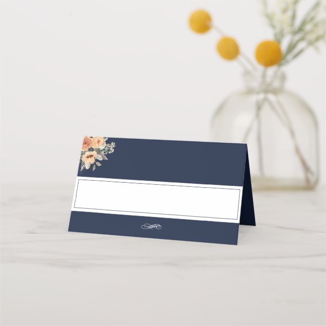 Tarjeta de lugar - Elegante diseño boda azul flora (Anverso)