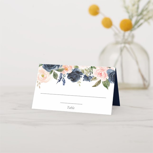tarjeta de lugar elegante floral azul marino rosa  (Anverso)