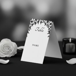 Tarjeta de lugar floral de vestido de novia y esmo